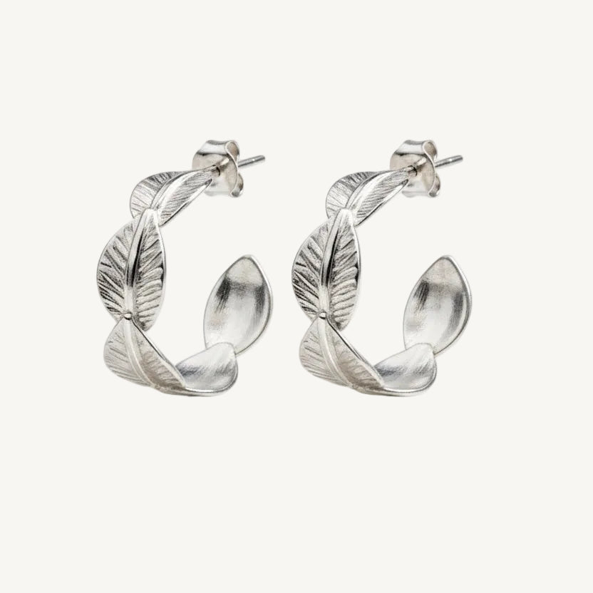 Sterling silver hoop earrings "Leaves"