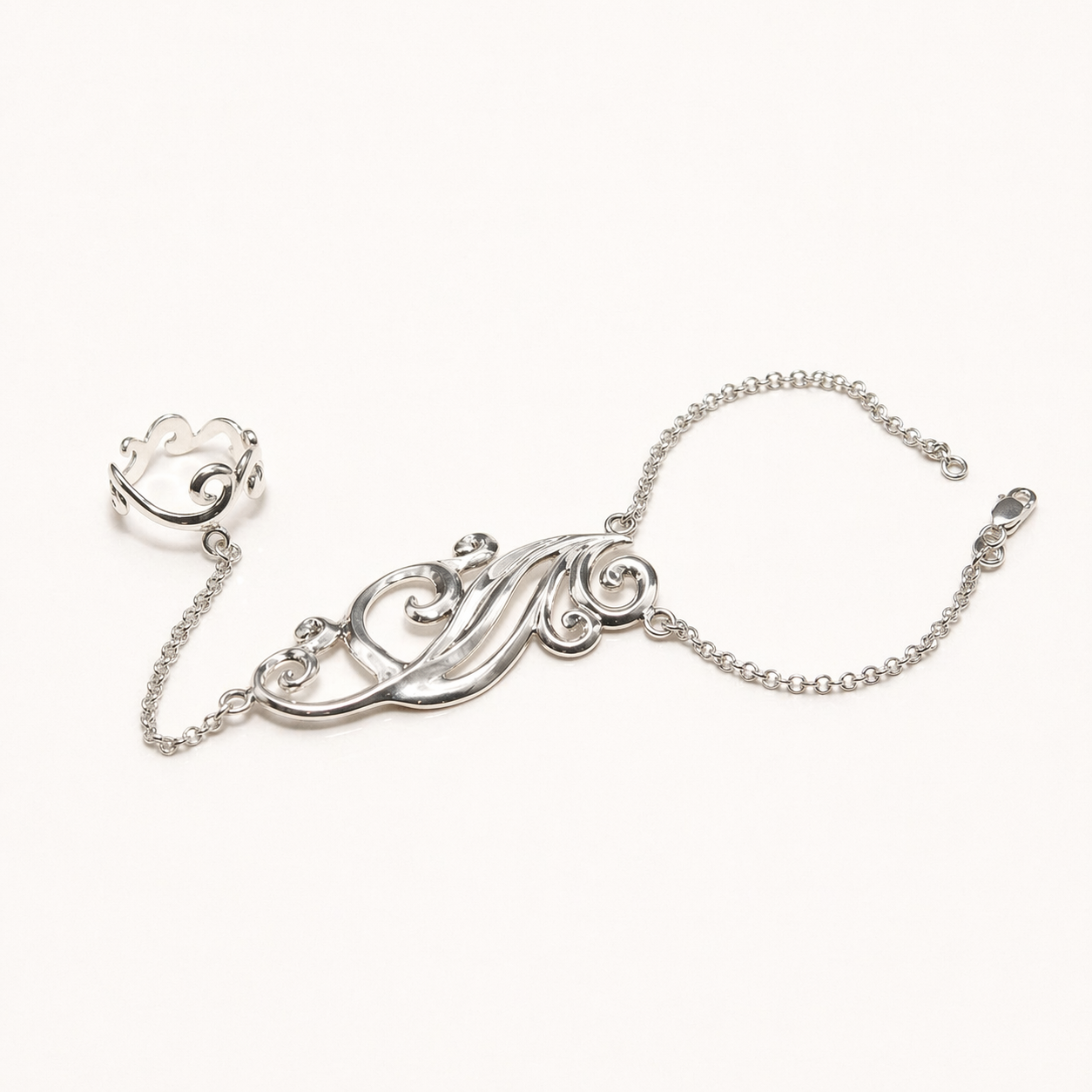 Sterling silver ring-chain bracelet "Shoror"