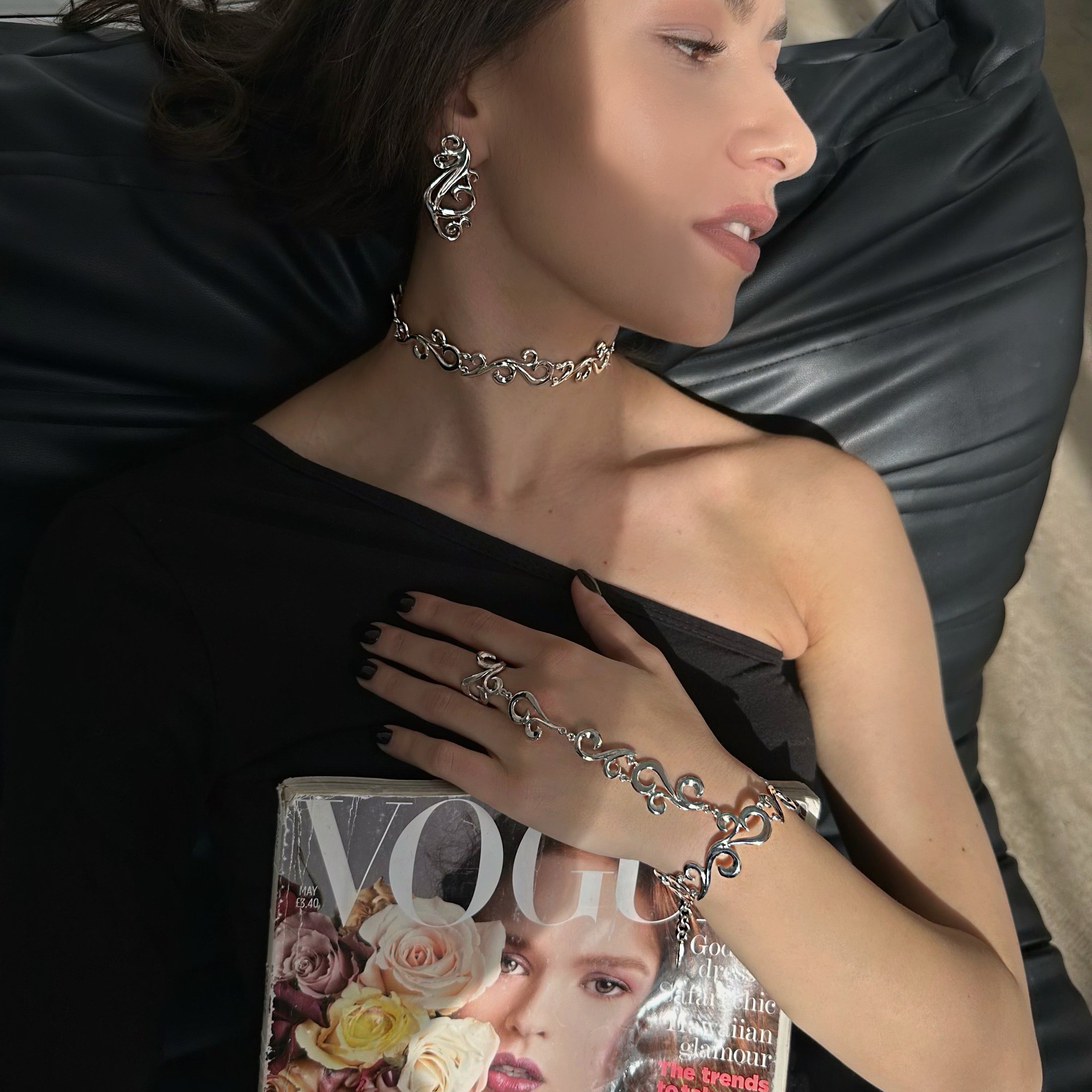 "Silver hand chain slave bracelet"