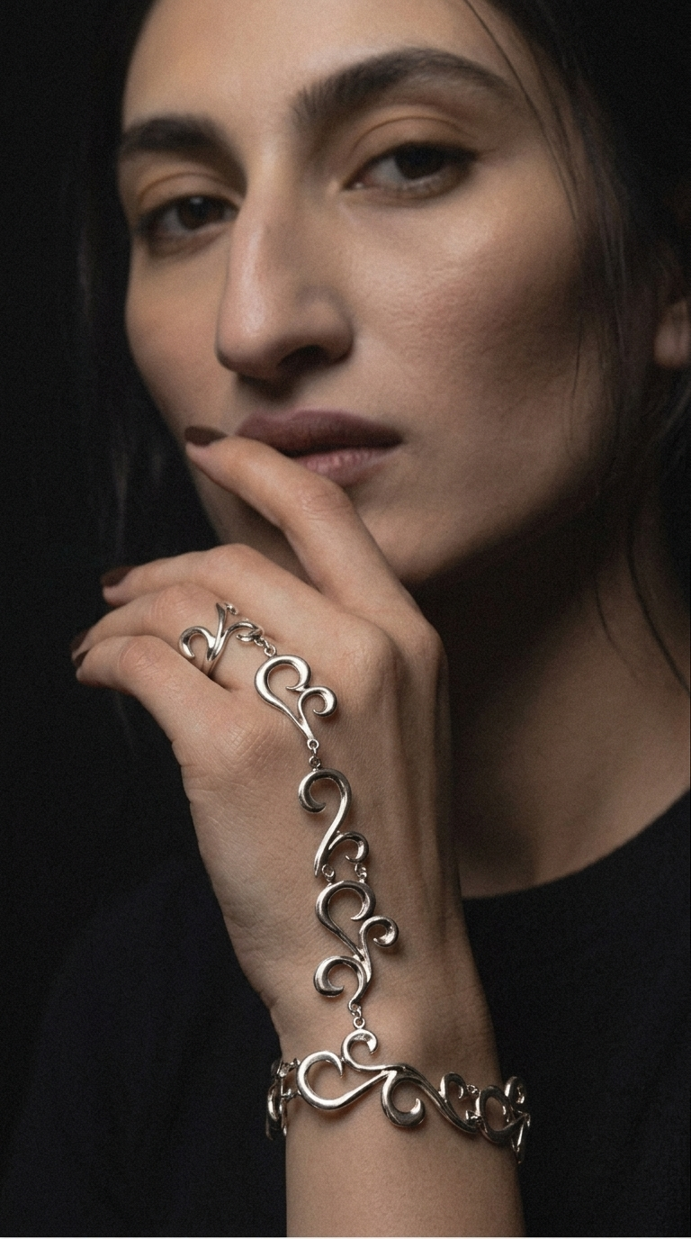 Sterling silver ring-chain bracelet "Hyus"