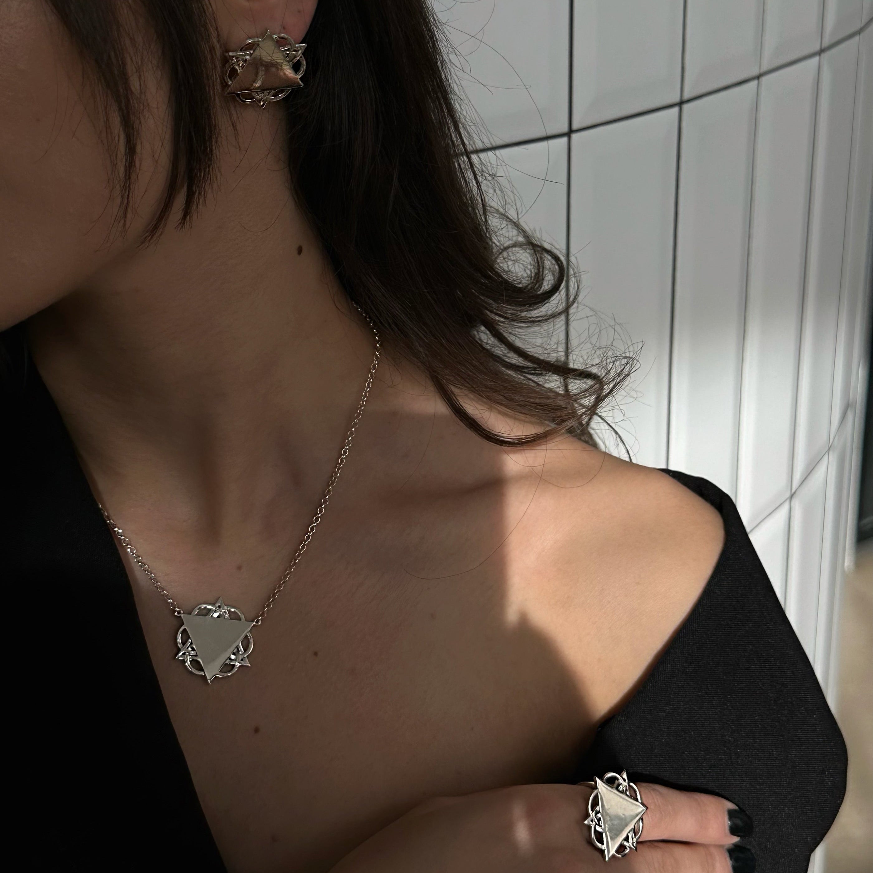 "Silver geometry triangle armenian necklace"