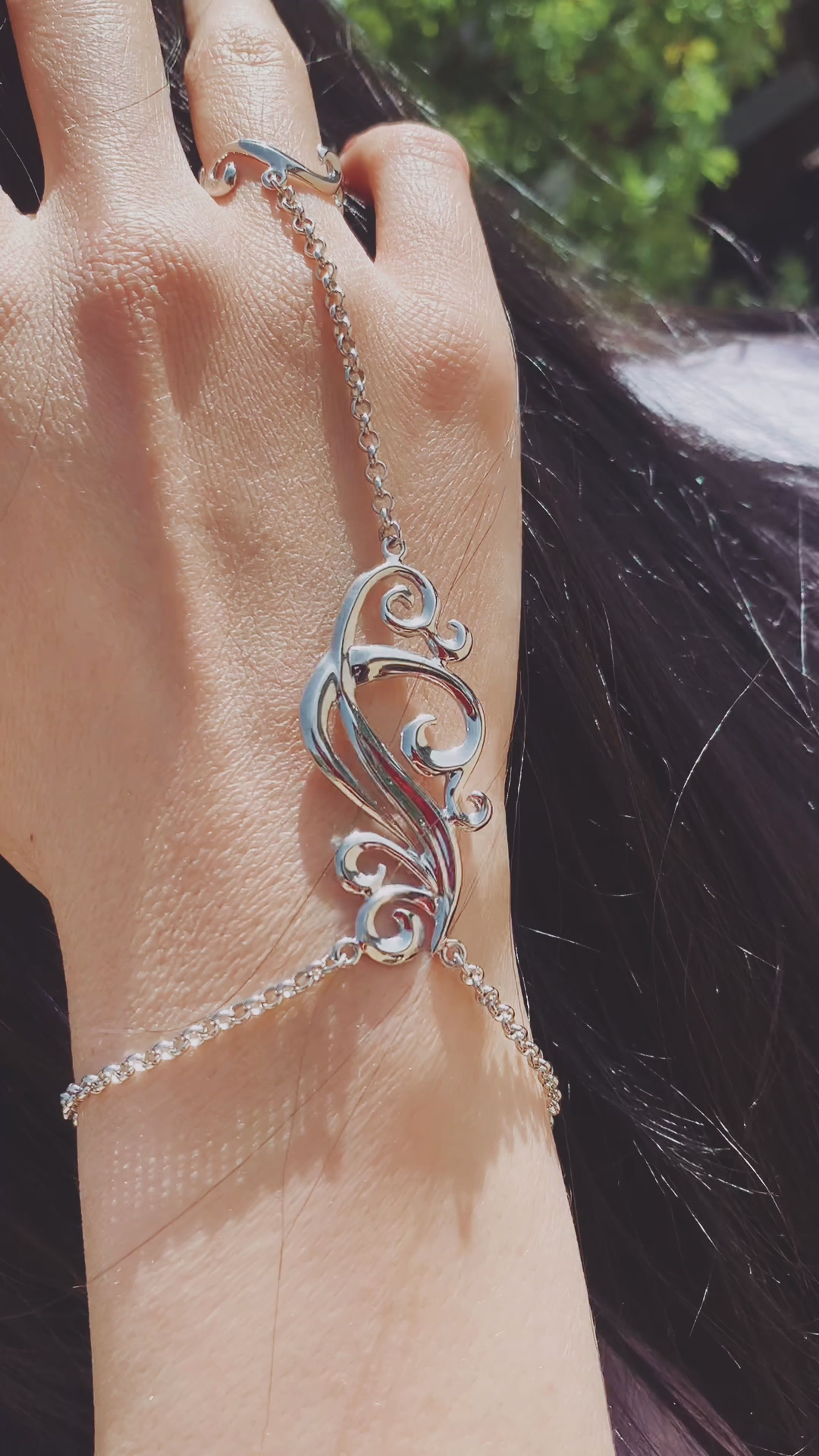 Sterling silver ring-chain bracelet "Shoror"
