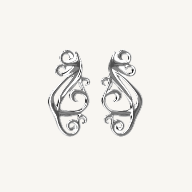 "silver ornament chandelier pin earrings"