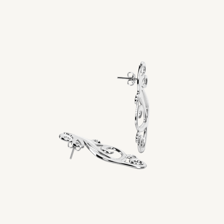 "silver ornament chandelier pin earrings"