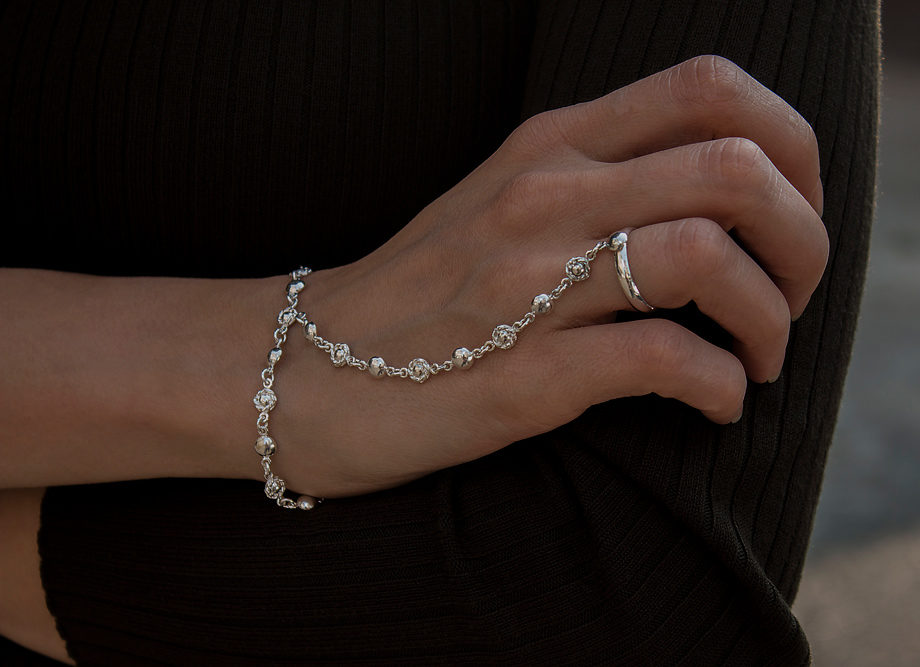 "Silver hand chain slave bracelet"