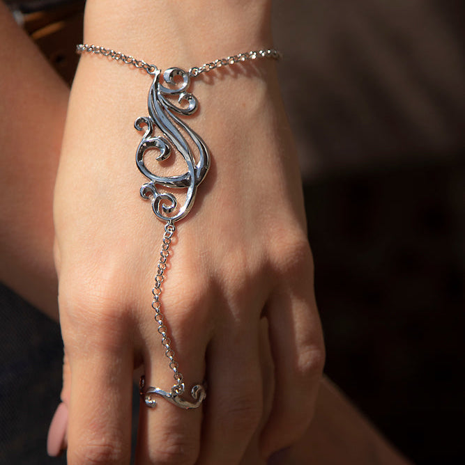 "Silver hand chain slave bracelet"