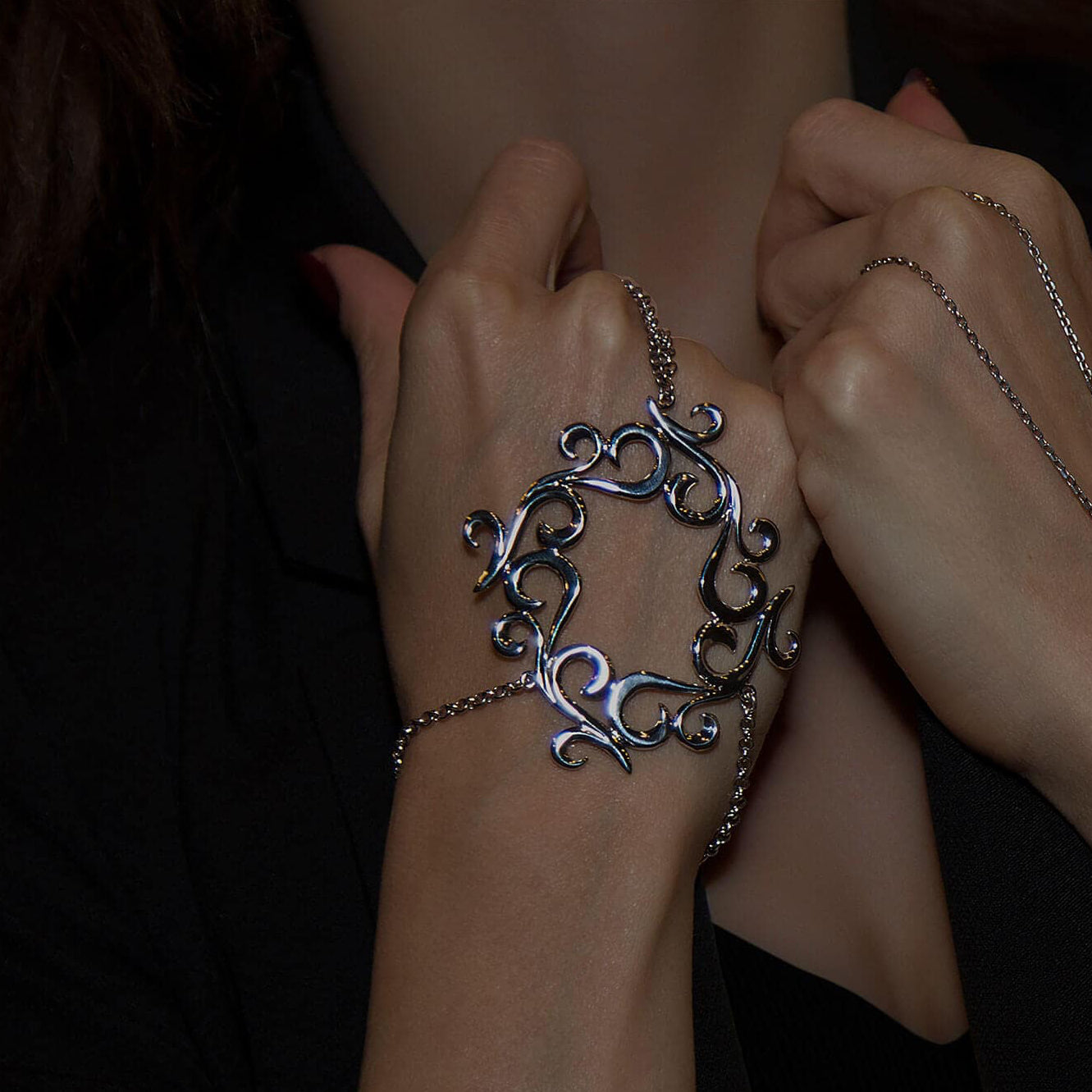 "SIlver slave bracelet hand chain"
